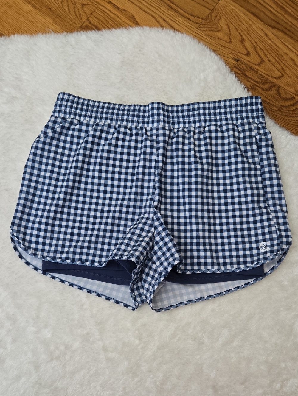 Calme Blue/White Athletic Shorts, Womens Size Large